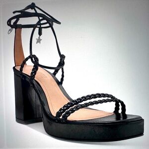 SCHUTZ Black Lunah Jeweled Plat Slip On Block Heel Sandals  9.5